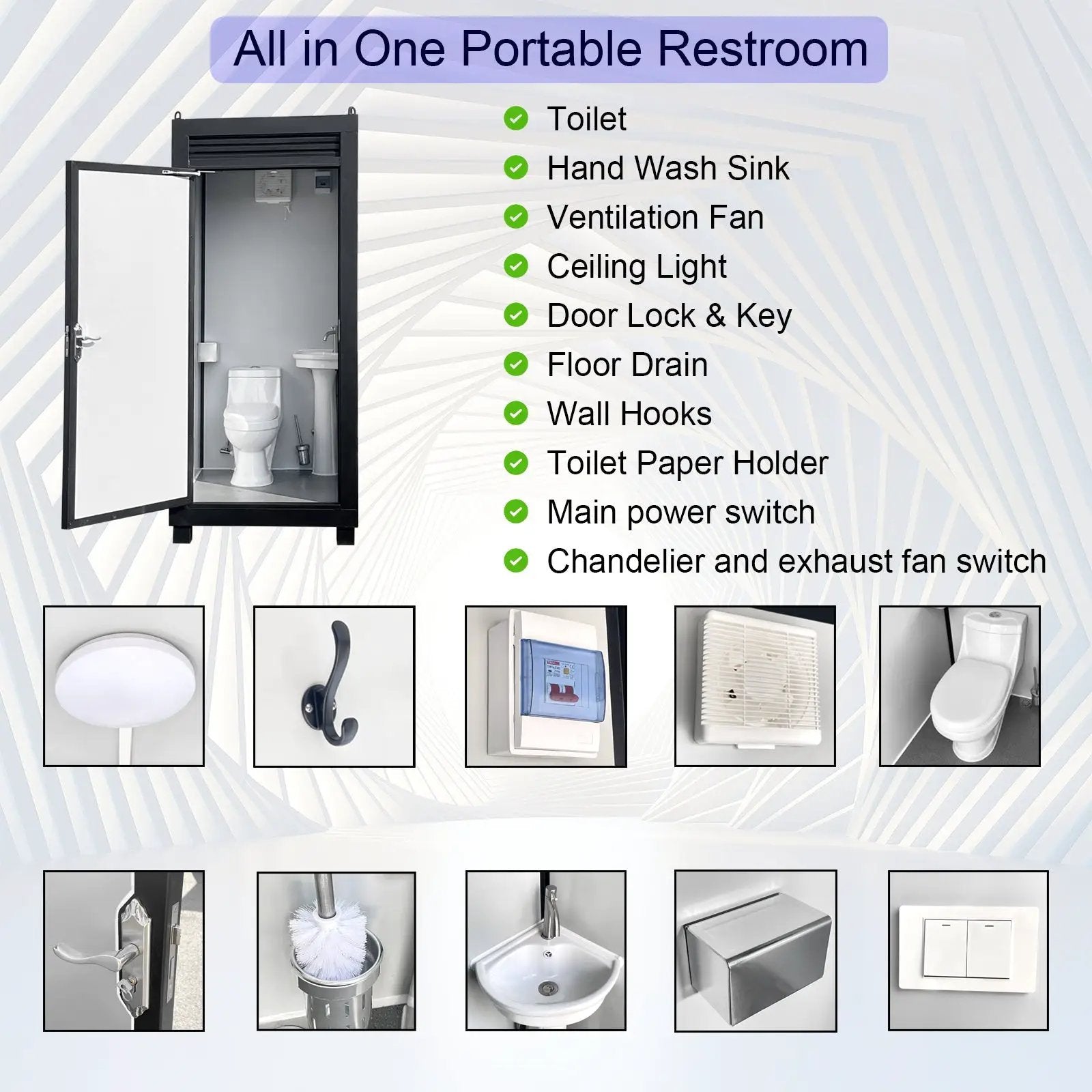 Person Portable Toilet Cabin – Outdoor Restroom with Light, Sink & Vent Fan by HouseOfZazla