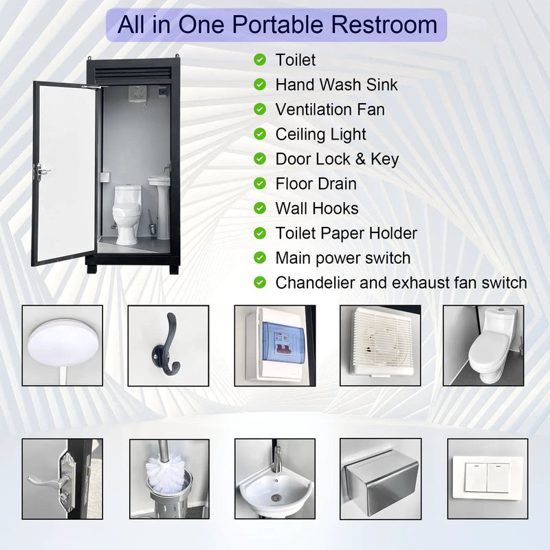 Person Portable Toilet Cabin – Outdoor Restroom with Light, Sink & Vent Fan by HouseOfZazla