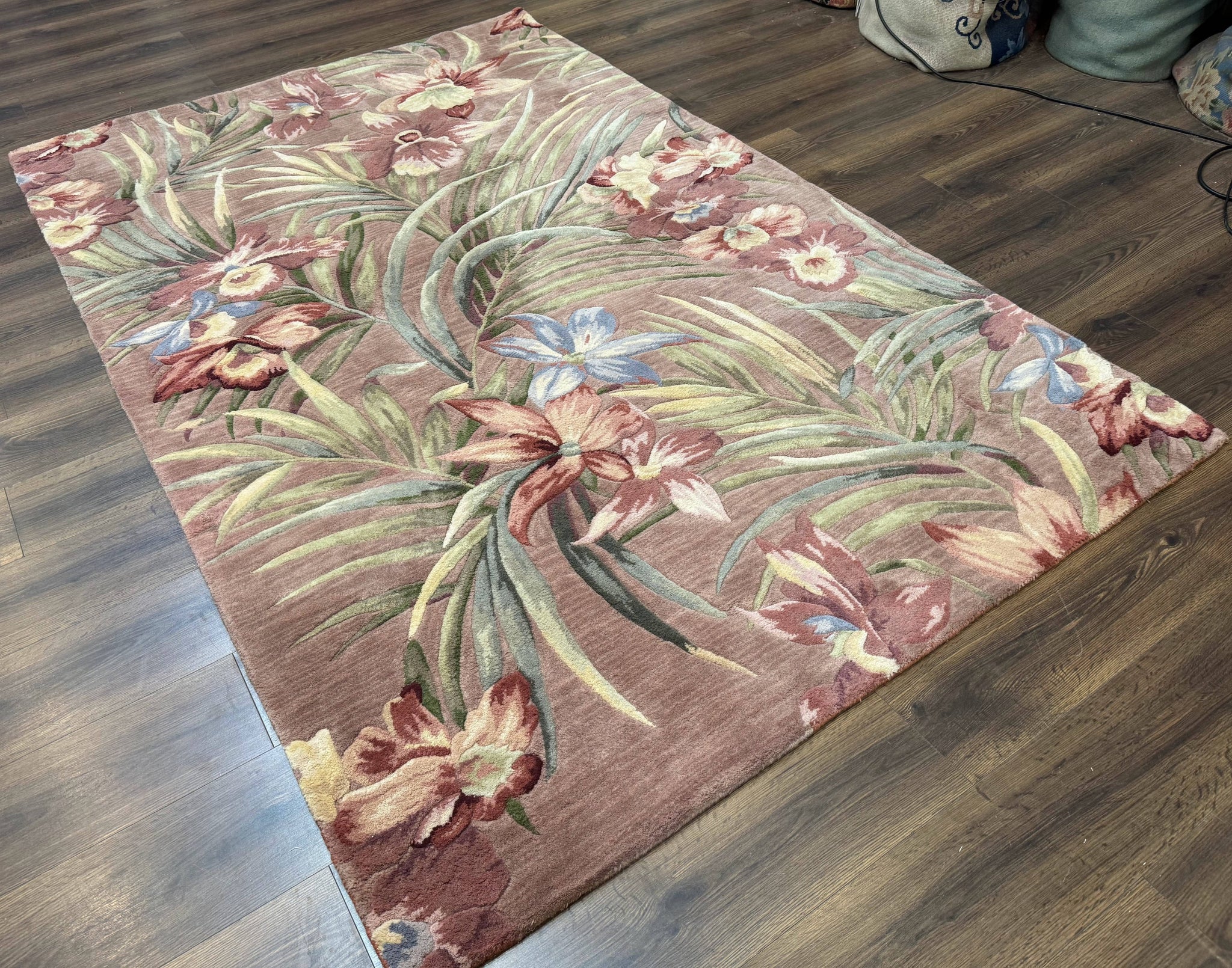 Hand Tufted Floral Rug 5x8, Light Rose Wool Carpet by Jewel Rugs