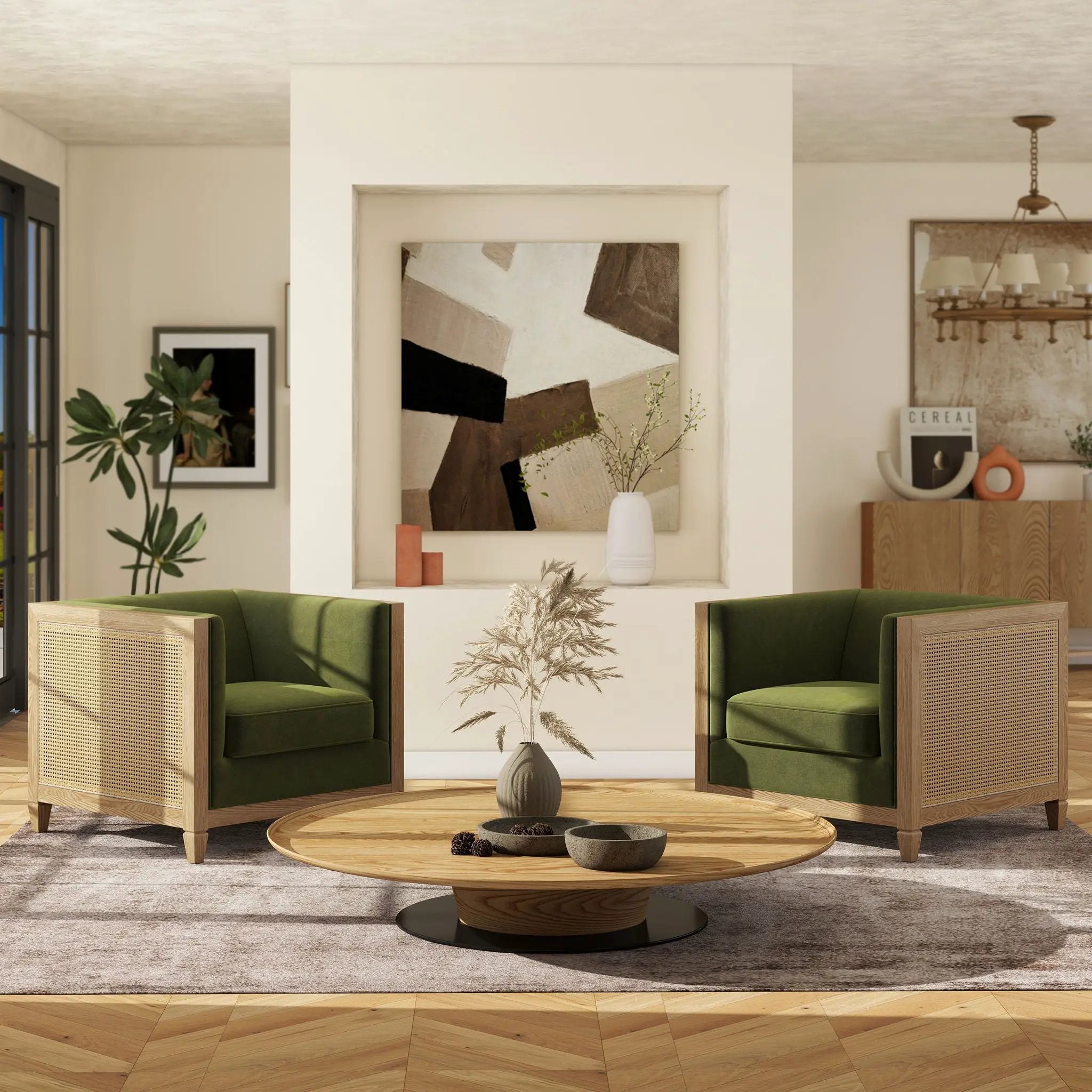 Georgia - Cane Tuxedo Armchair - Olive Green by HouseOfZazla