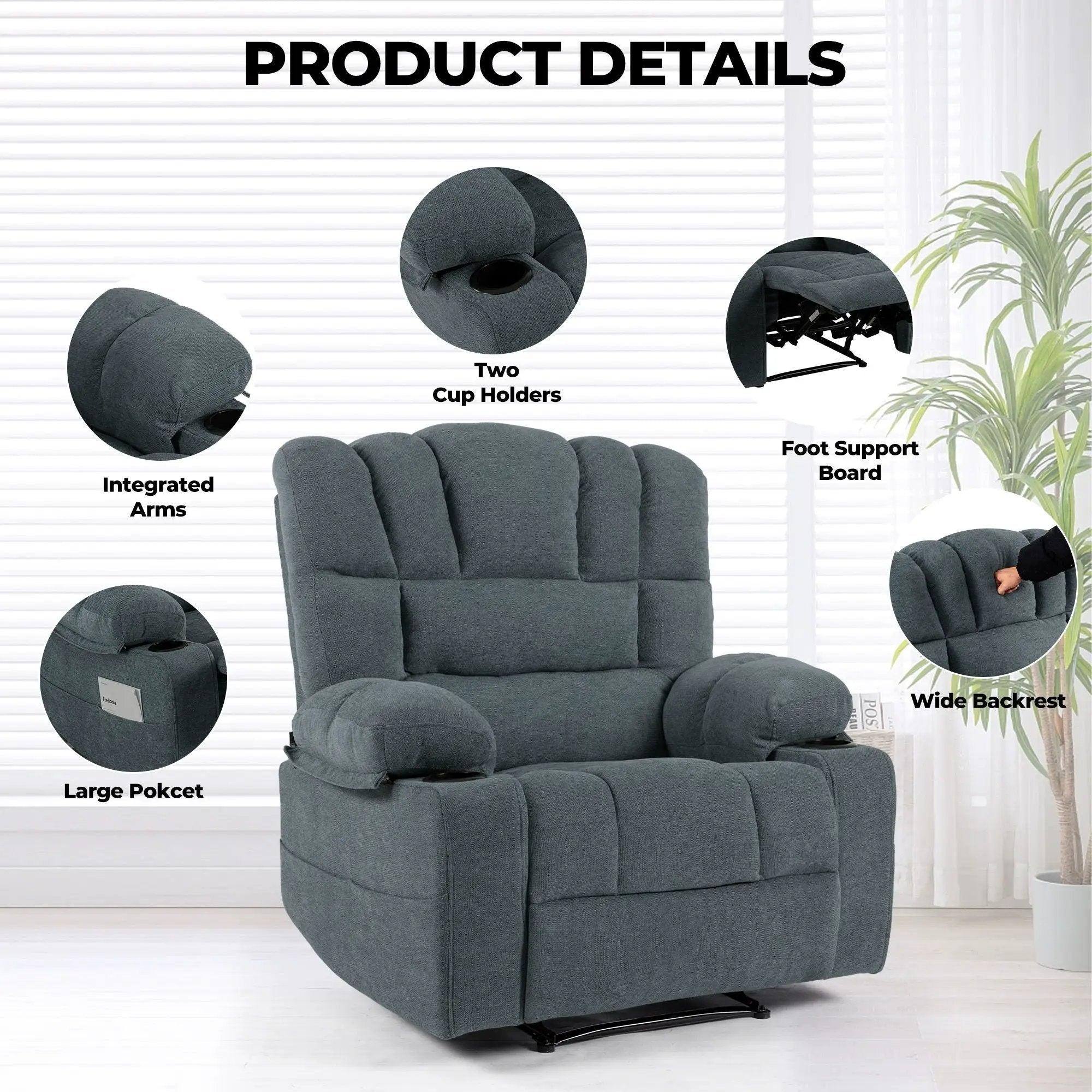 Massage Recliner Chair Sofa With Heating Vibration by Unique Piece Furniture