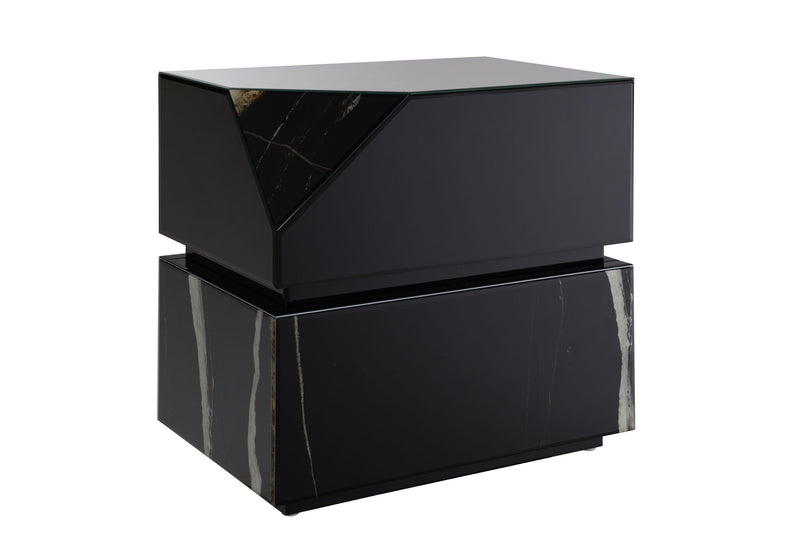 Drisana Mirrored End Table with Tempered Glass Accents - Black