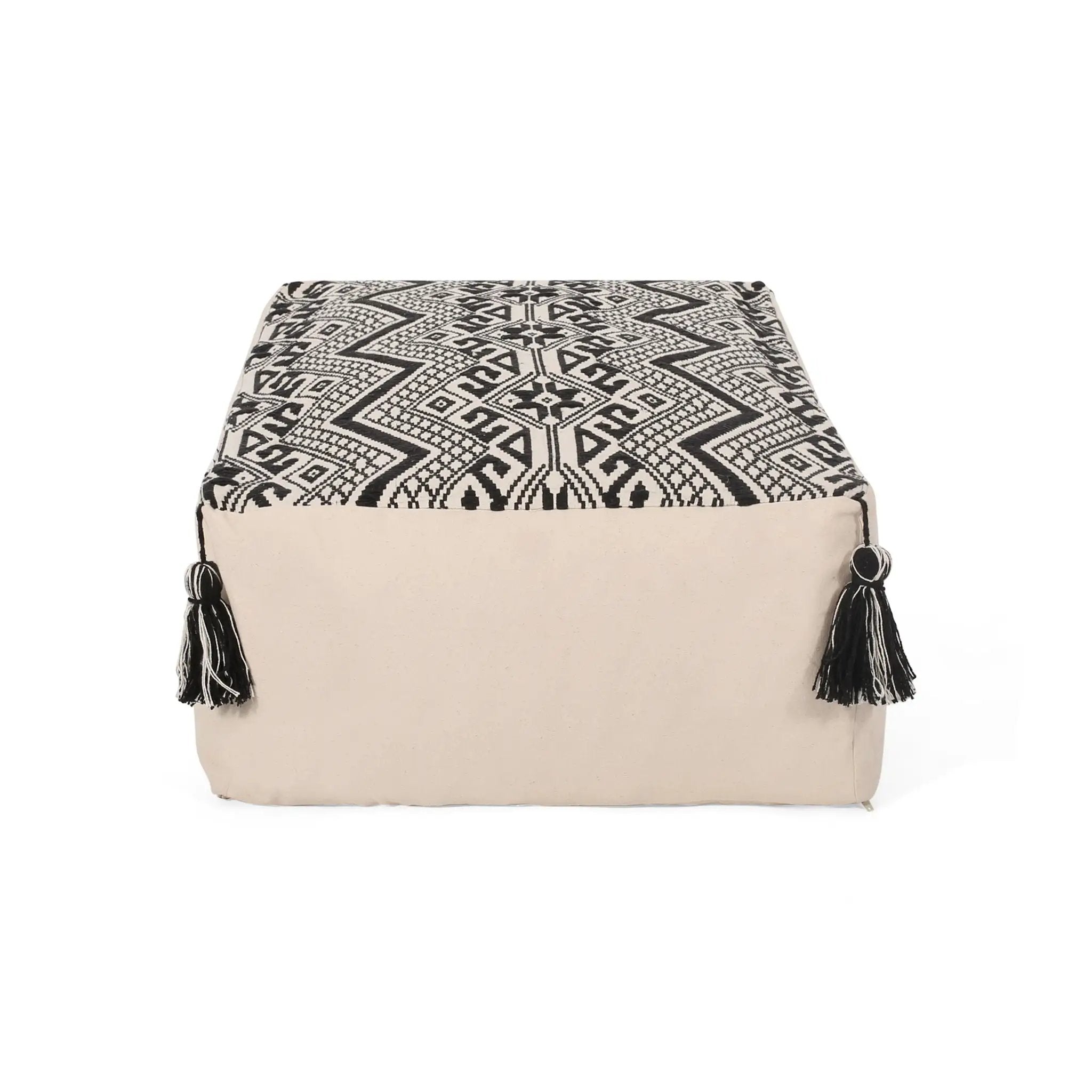 Kiki - Rectangular Pouf Ottoman Floor Cushion Natural - Black by HouseOfZazla