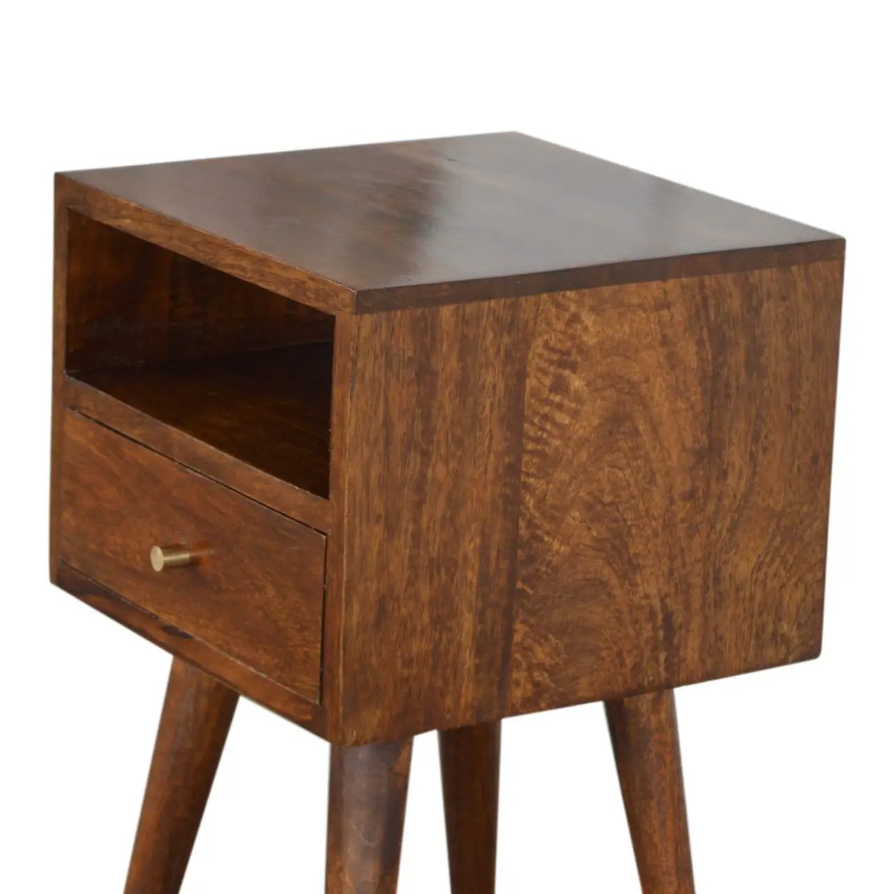 Solid Wood Mini Nightstand, 1-Drawer, 1 Open Slot, Chestnut by HouseOfZazla
