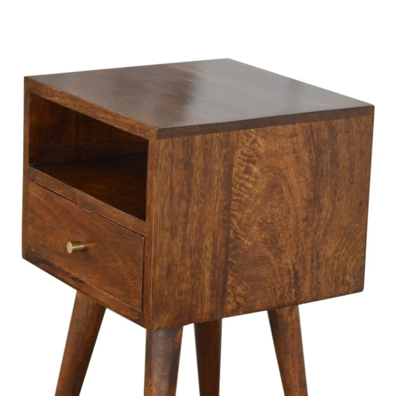 Solid Wood Mini Nightstand, 1-Drawer, 1 Open Slot, Chestnut by HouseOfZazla