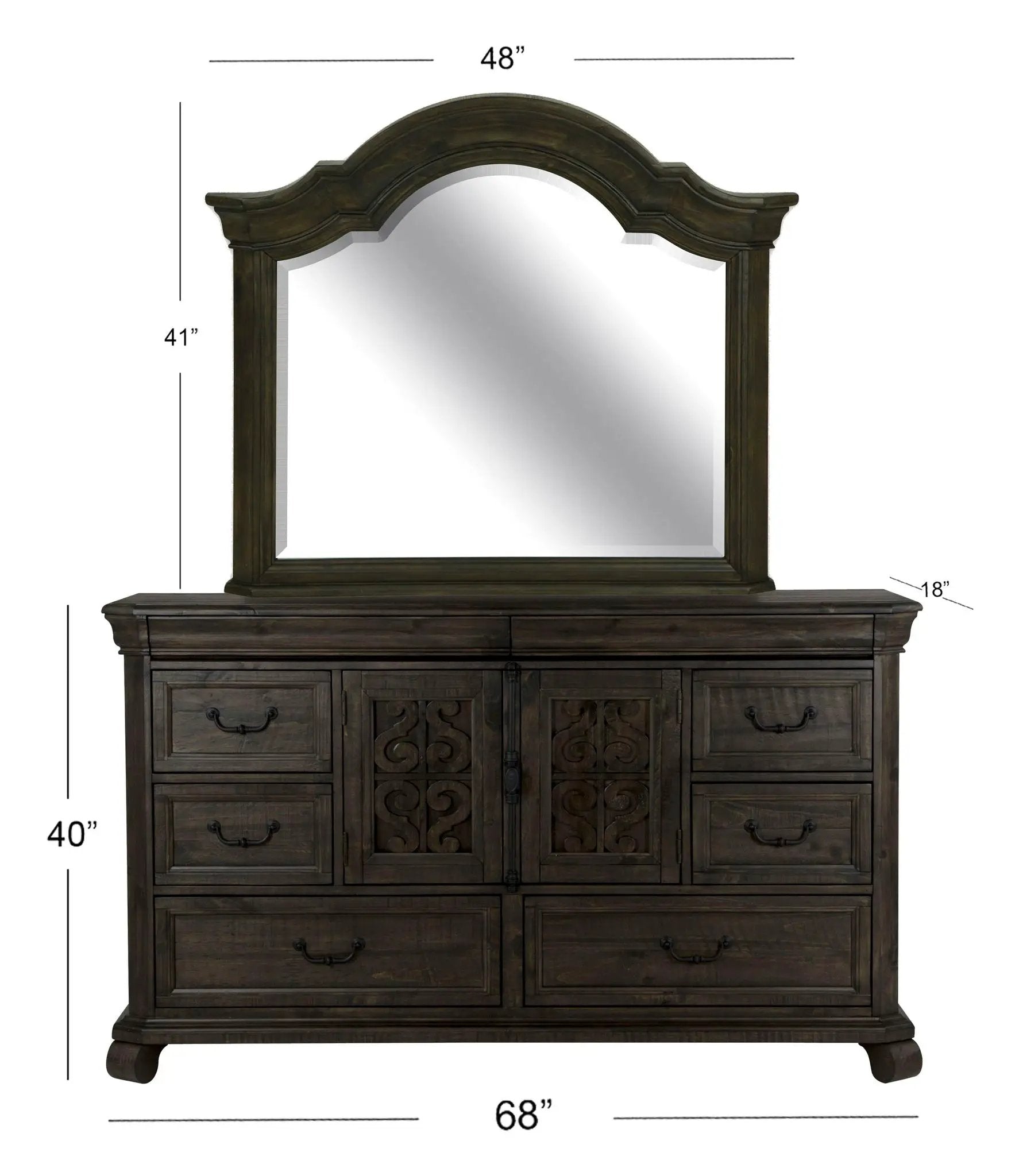 Bellamy - Drawer Dresser With Shaped Mirror - Peppercorn by Unique Piece Furniture
