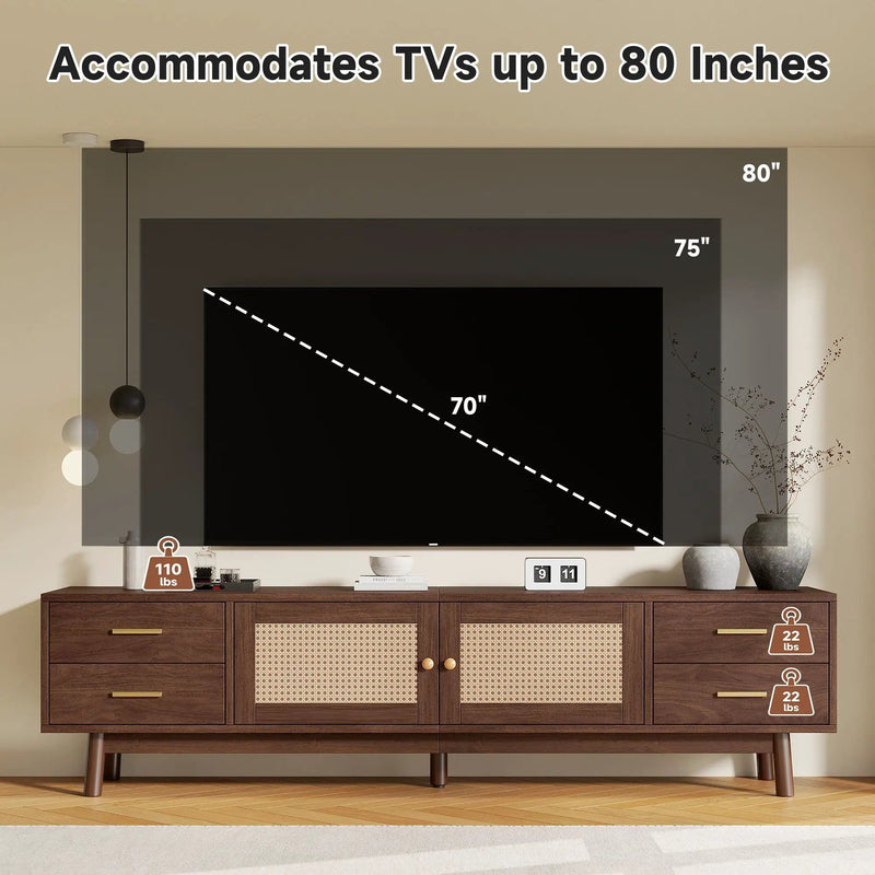 70" TV Stand With Doors For TVs Up To 80", Media Console With 4 Drawers & Cable Holes - Dark Brown by Unique Piece Furniture