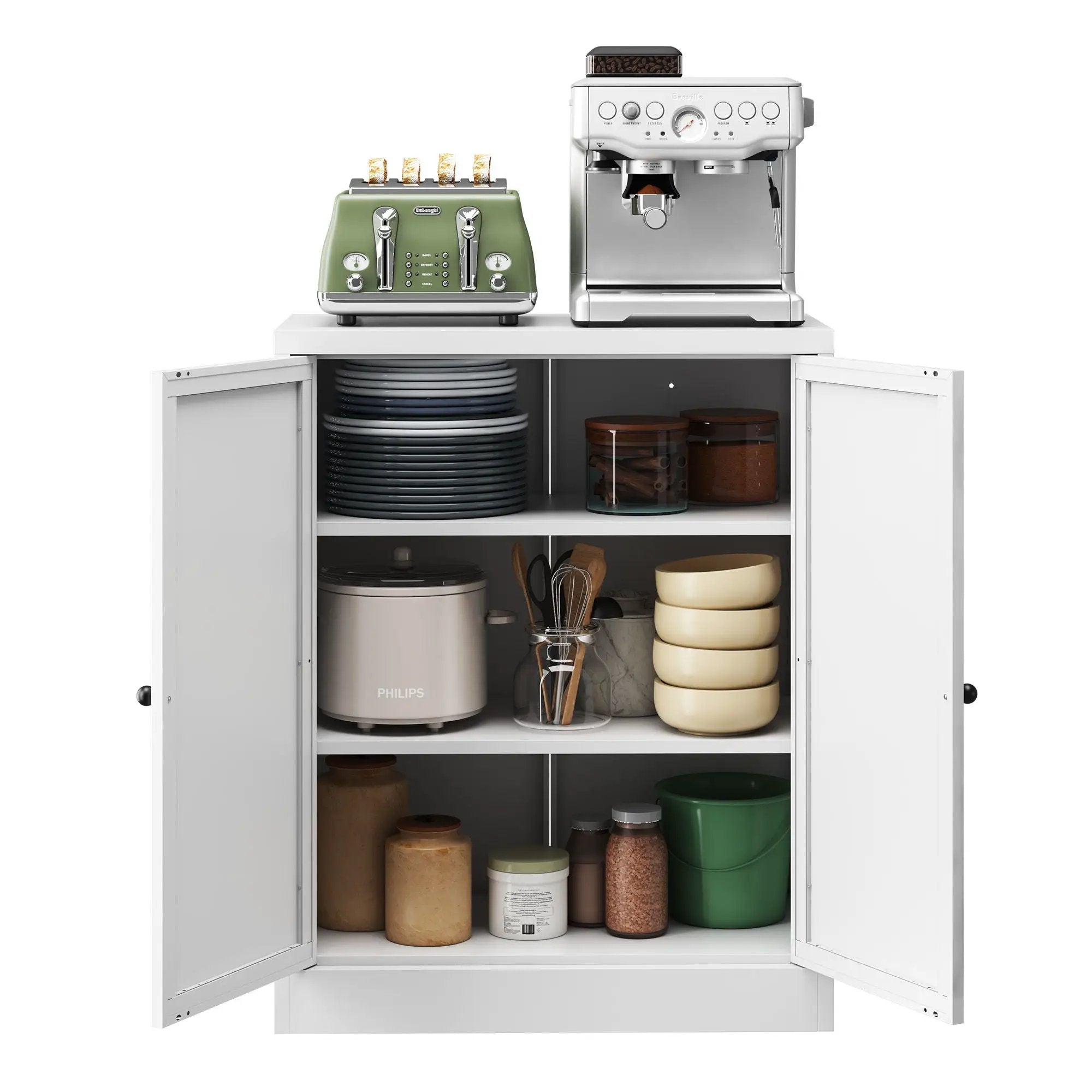 Pantry Cabinet With Adjustable Shelves Freestanding Kitchen Storage Organizer - White by Unique Piece Furniture