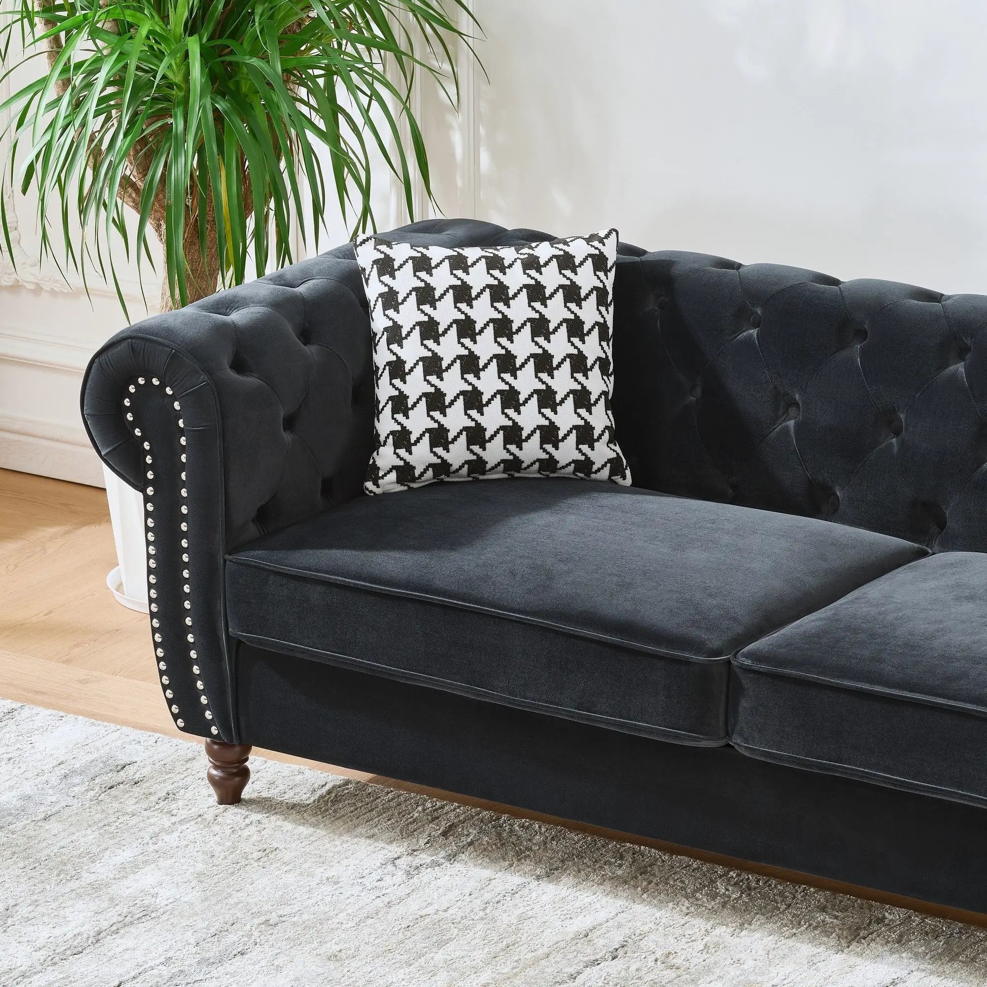 Chesterfield Upholstery Fabric Loveseat With Roll Armrest And Nailhead by HouseOfZazla