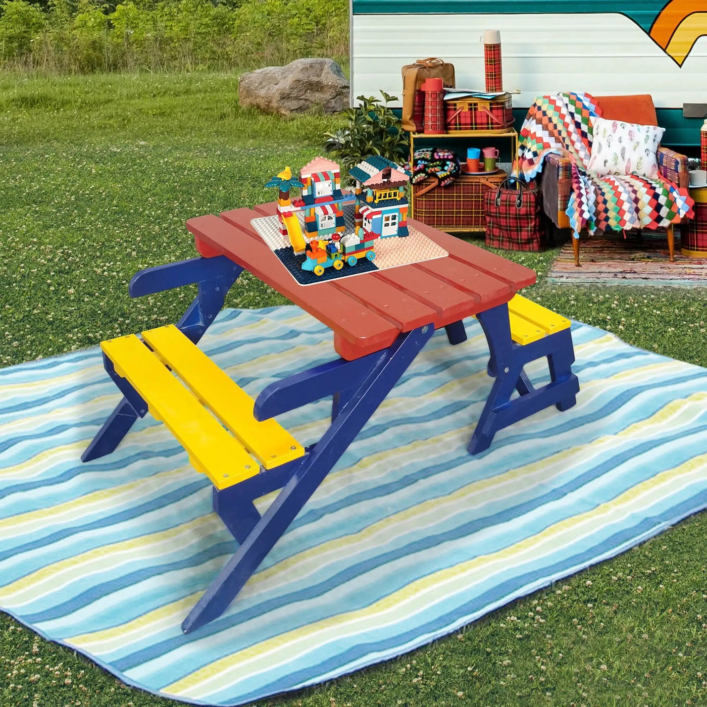Kids Multi-Functional Arm Chair, Table With 2 Benches All-In-One Set by HouseOfZazla