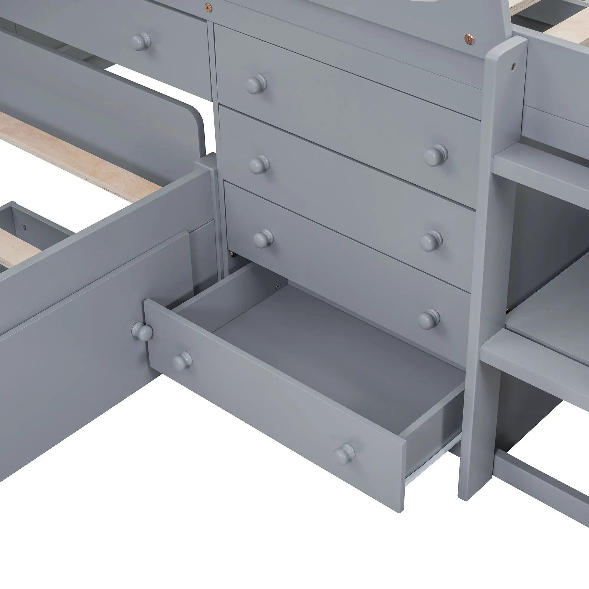 Loft Platform Bed With 7 Drawers And Full Guardrails, Modern L Shaped Space Savin by HouseOfZazla