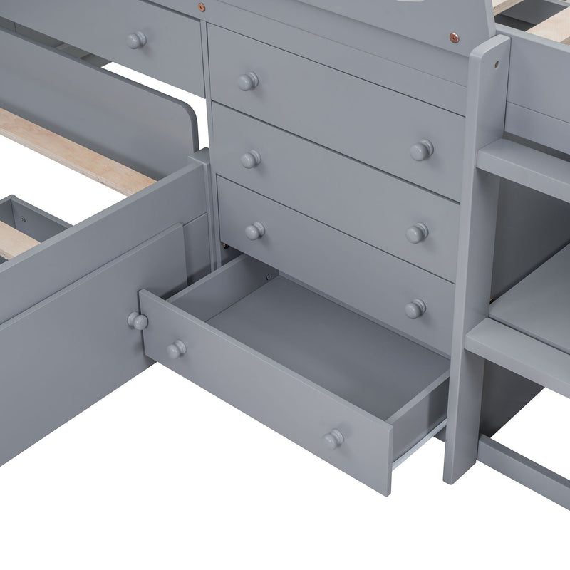 Loft Platform Bed With 7 Drawers And Full Guardrails, Modern L Shaped Space Savin by HouseOfZazla