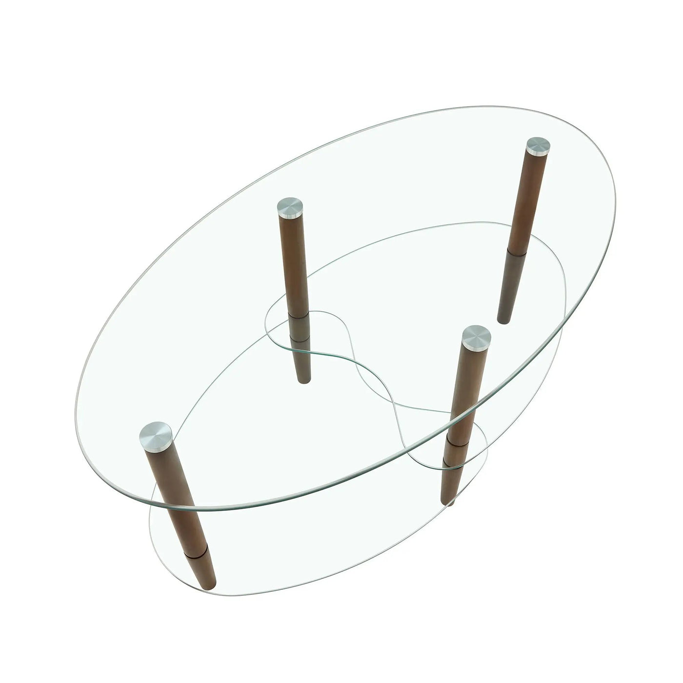 Transparent Oval Glass Coffee Table, Modern Table In Living Room Oak Wood Leg Tea Table 3-Layer Glass Table by HouseOfZazla