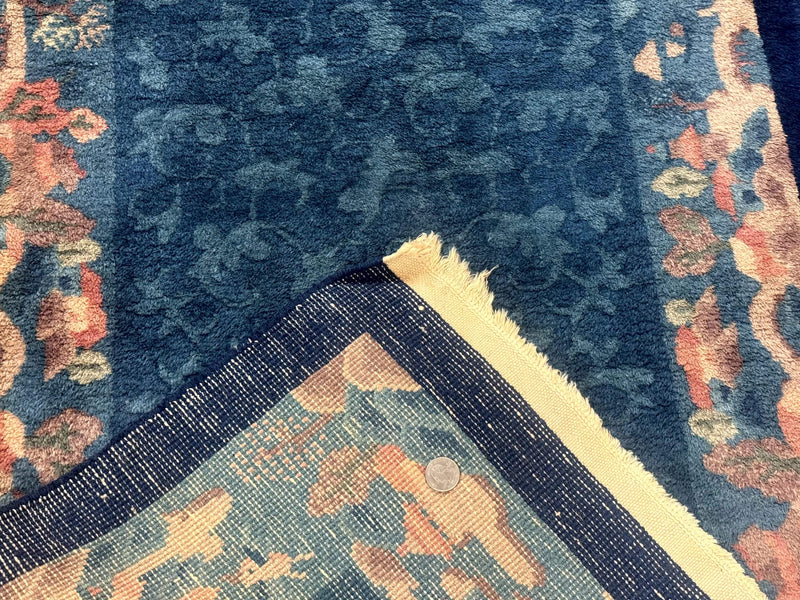Blue Chinese Wool Rug 2.5 x 4, Peking Rug, Fete Rug, Semi Antique Chinese Carpet by Jewel Rugs