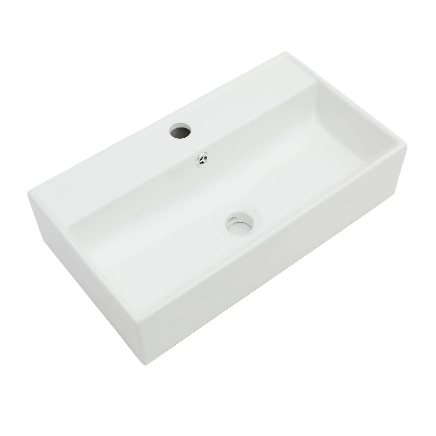 Modern Ceramic Rectangular Wall Mounted Bathroom Sink With Faucet Hole & Overflow by HouseOfZazla