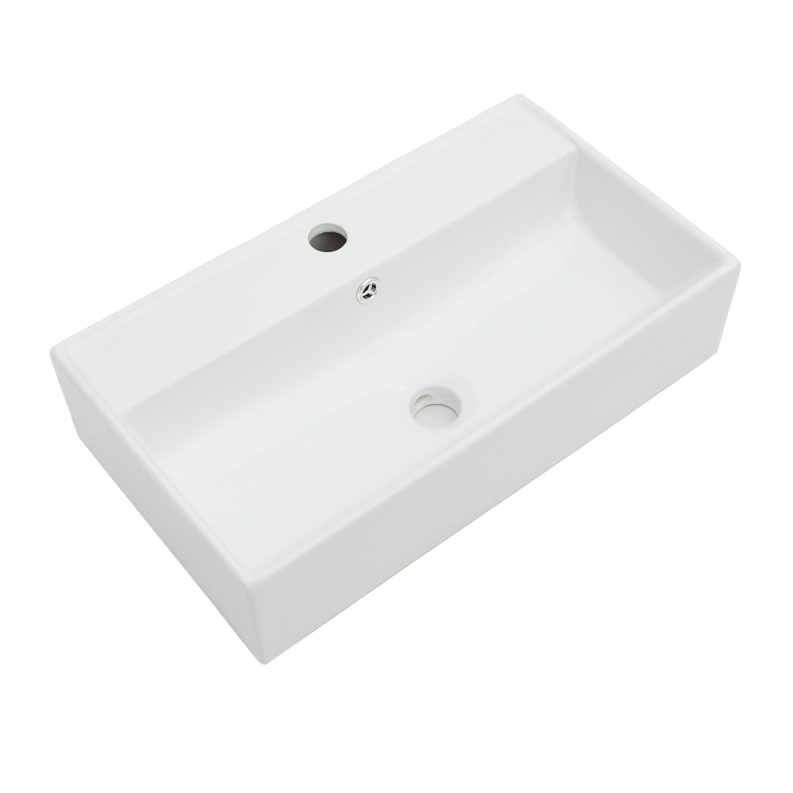 Modern Ceramic Rectangular Wall Mounted Bathroom Sink With Faucet Hole & Overflow by HouseOfZazla