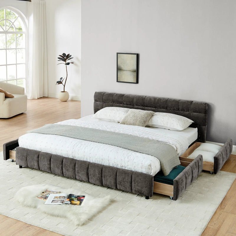 Modern Platform Bed Frame With Thick Fabric by Unique Piece Furniture
