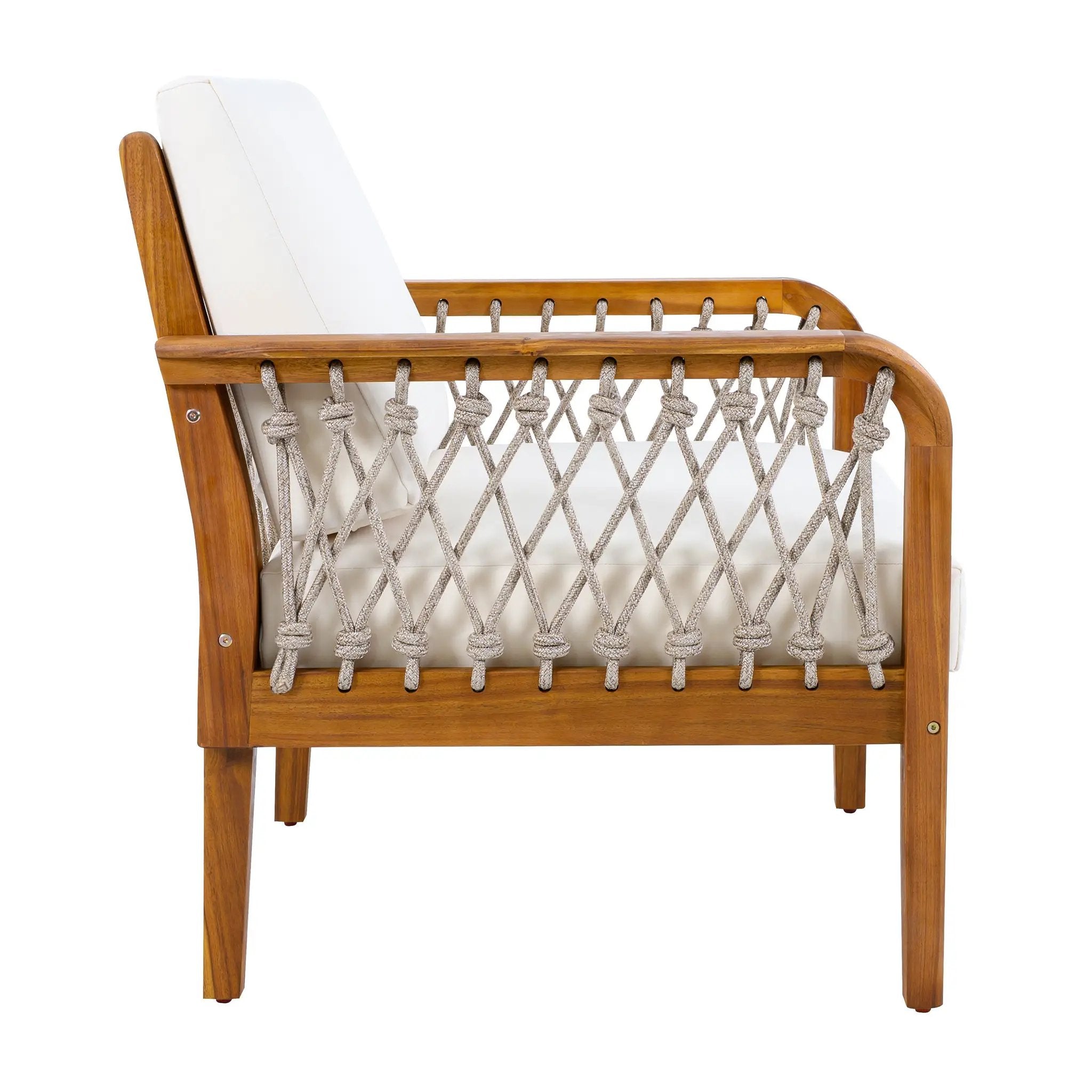 Outdoor Acacia Wood Loveseat & Coffee Table Set with Handwoven Rope, Teak Finish by HouseOfZazla