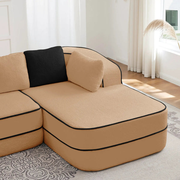 Elysees Right Chaise Sofa W/Pillows Teddy Fabric -Camel, photo 2 of 7