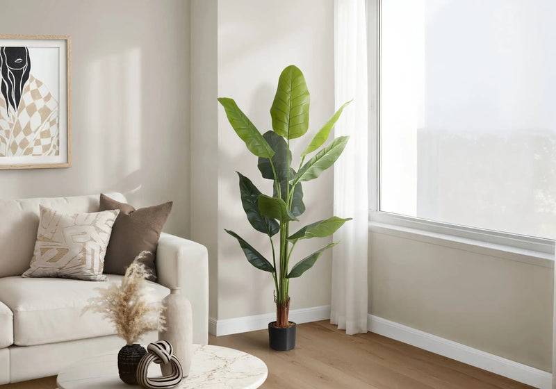 59" Tall, Artificial Plant, Strelitzia Tree, Indoor, Faux, Fake, Floor, Greenery, Potted, Real Touch, Decorative - Green / Black by Unique Piece Furniture