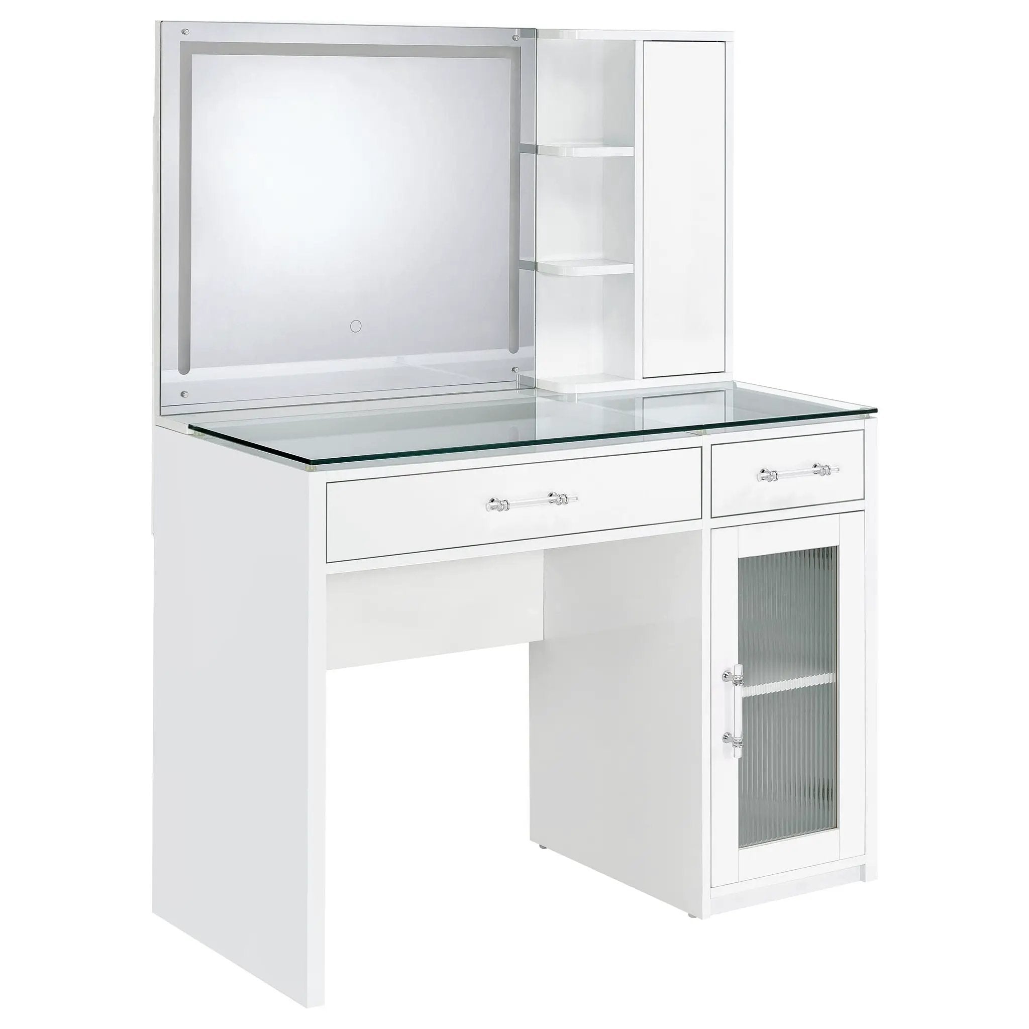 Flora 2-drawer Vanity Set with LED Mirror White High Gloss by Unique Piece Furniture