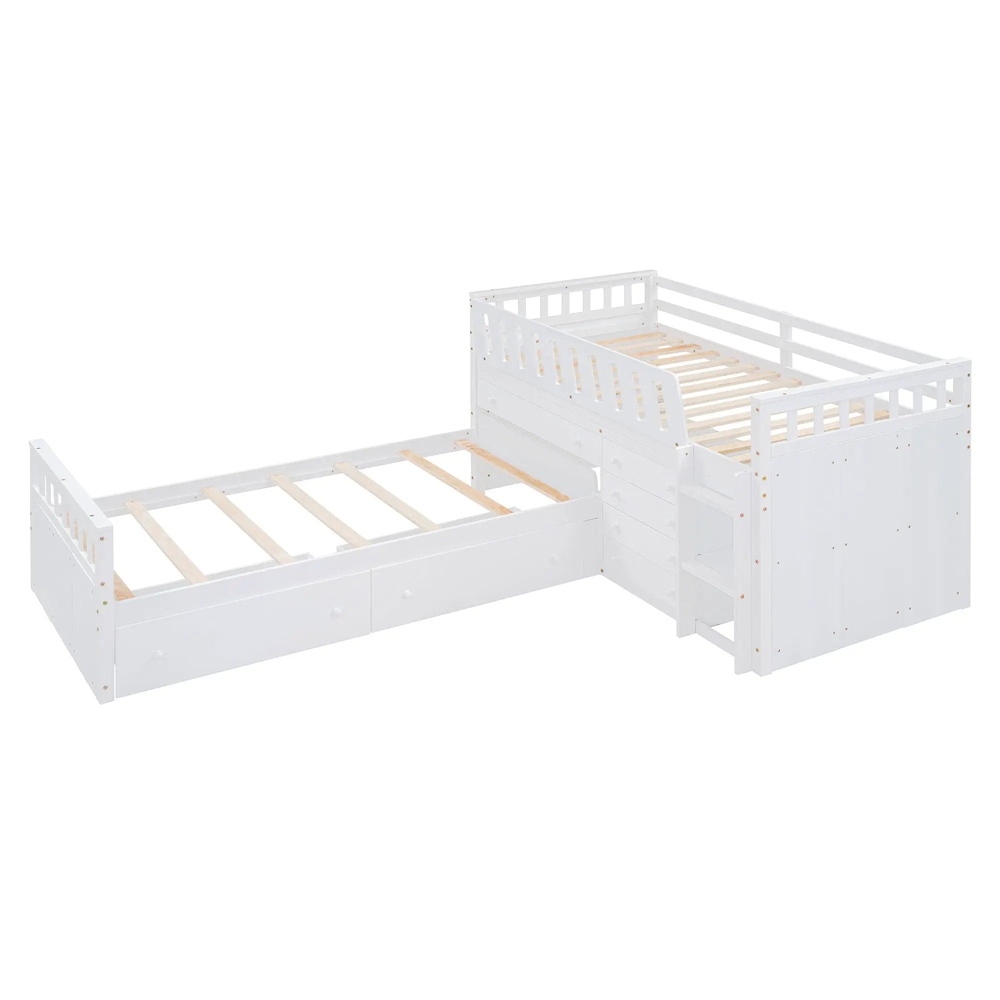 Loft Platform Bed With 7 Drawers And Full Guardrails, Modern L Shaped Space Savin by HouseOfZazla