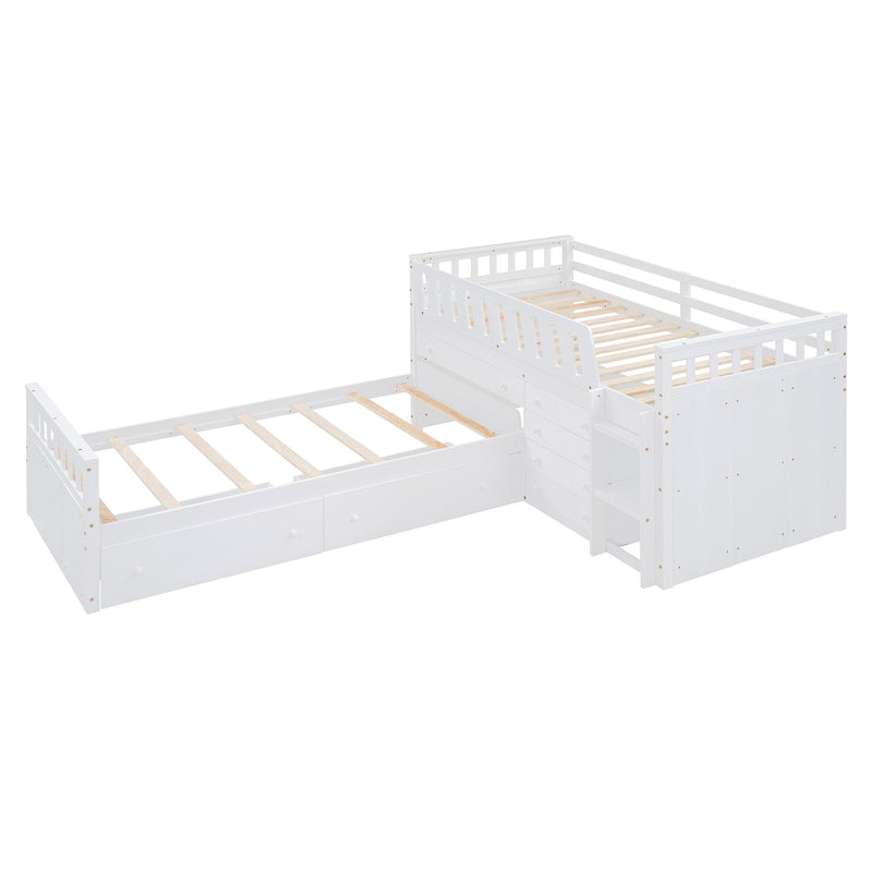 Loft Platform Bed With 7 Drawers And Full Guardrails, Modern L Shaped Space Savin by HouseOfZazla