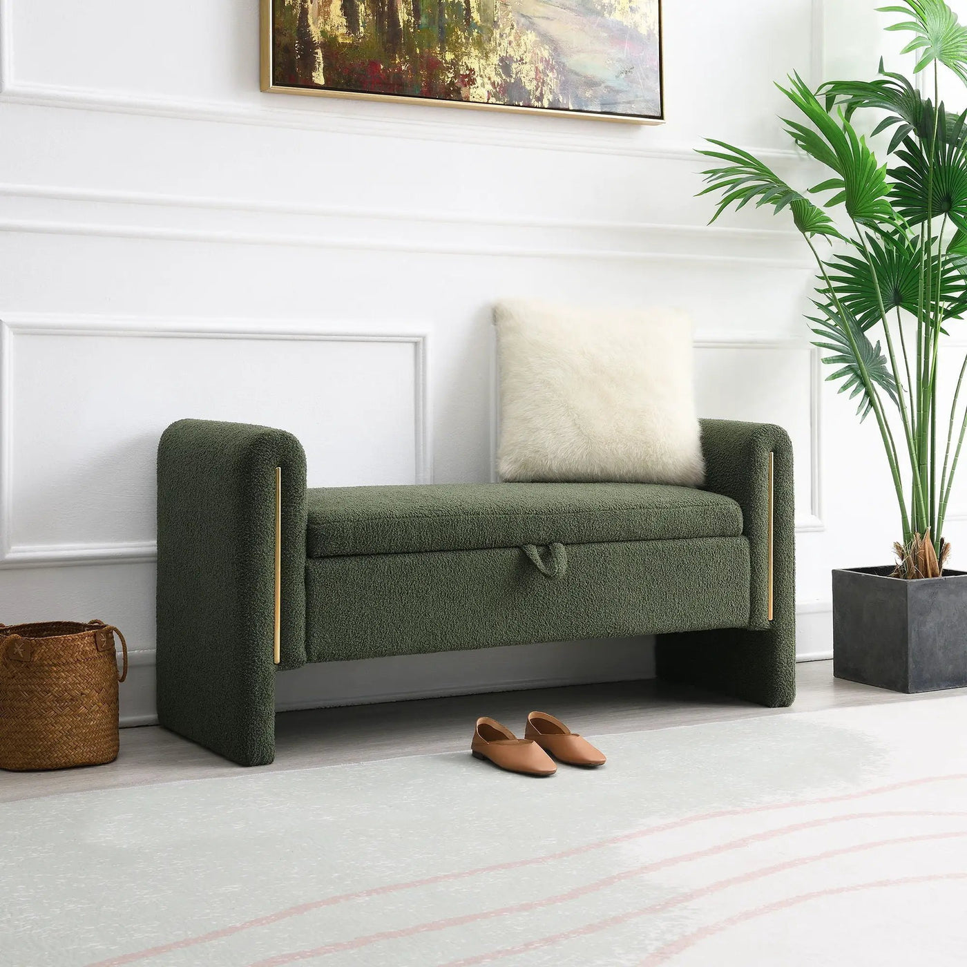 Modern Teddy Upholstered Large Bed End Bench With Arms And Storage by HouseOfZazla