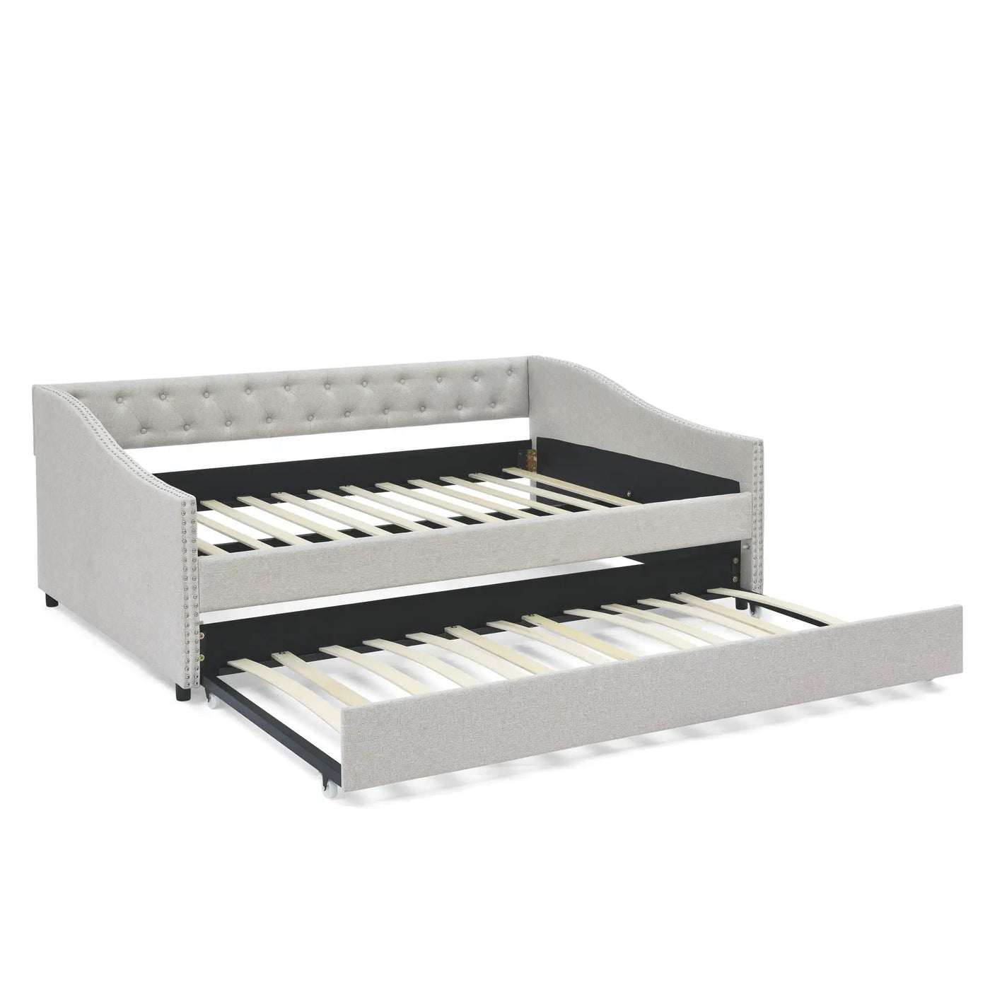 Upholstered Tufted Daybed With Drawers, Waved Arms by HouseOfZazla
