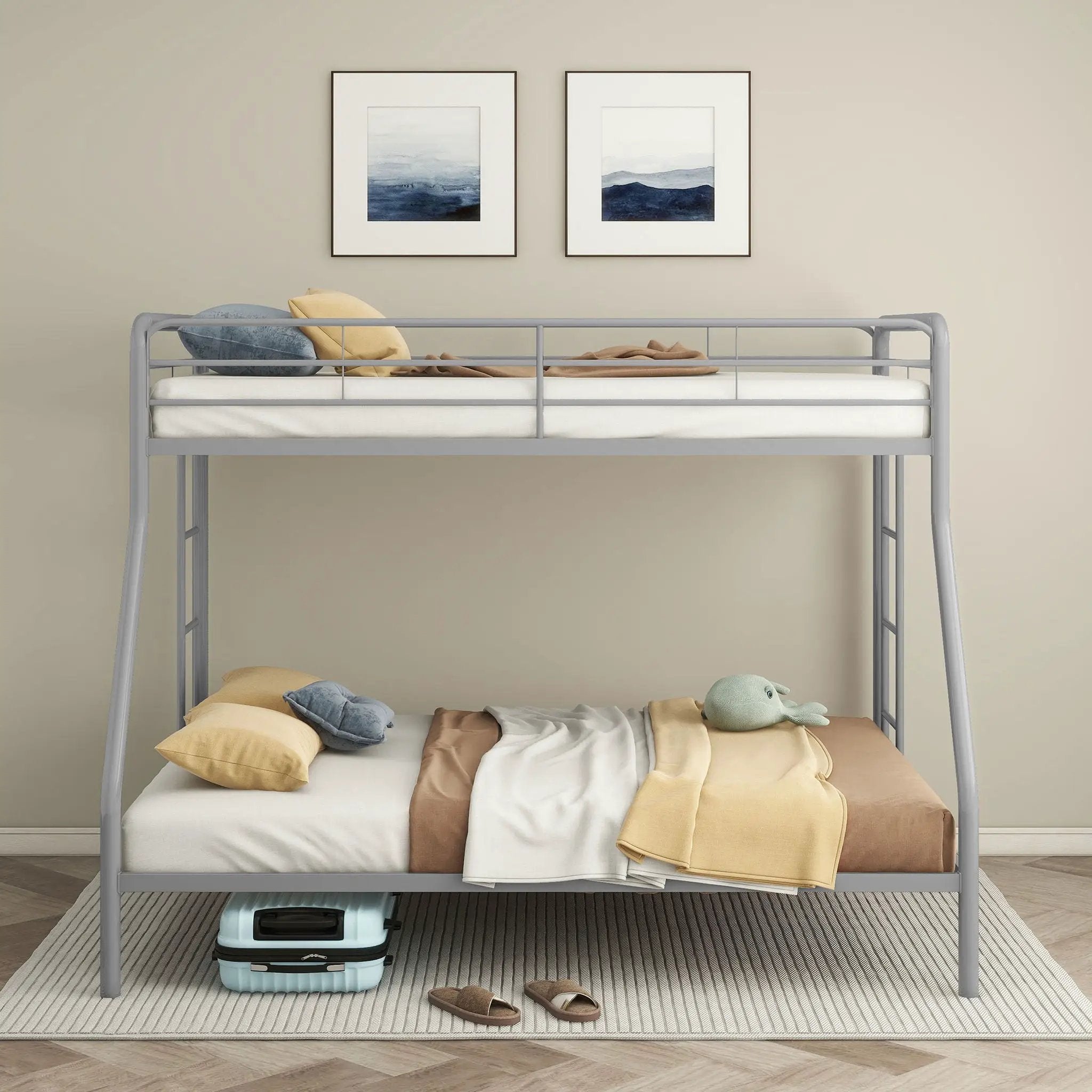 Carson Metal Twin Over Full Bunk Bed Glossy Silver by Unique Piece Furniture