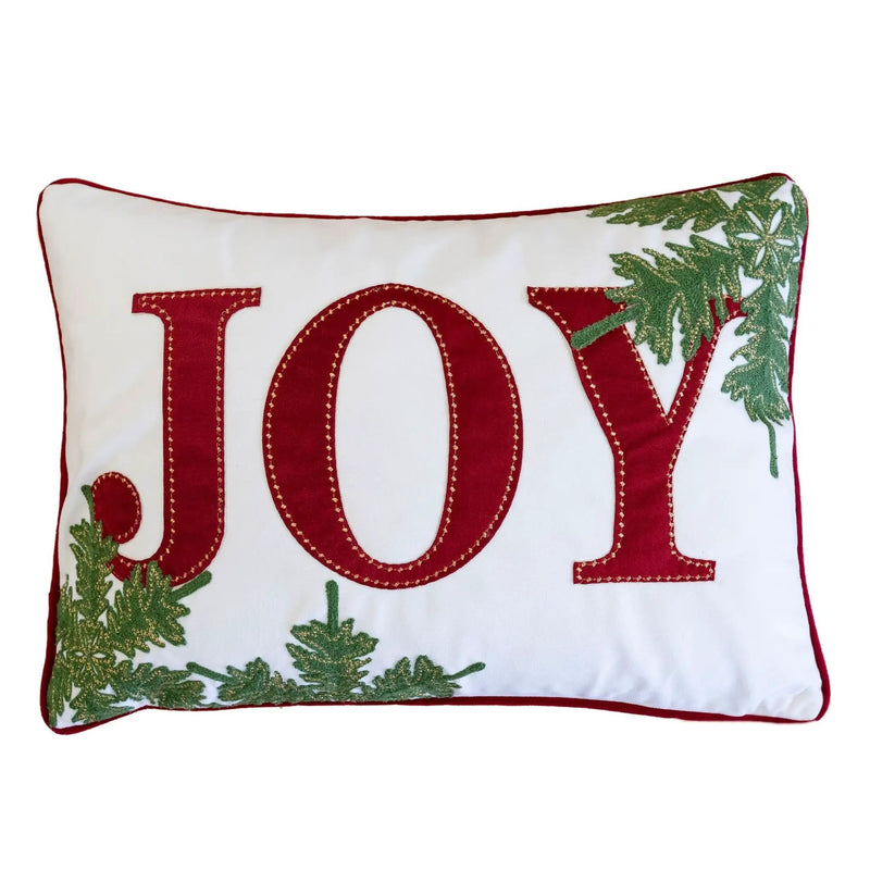 JOY Embroidered Christmas Throw Pillow – 14x20 Velvet Lumbar Cushion by HouseOfZazla