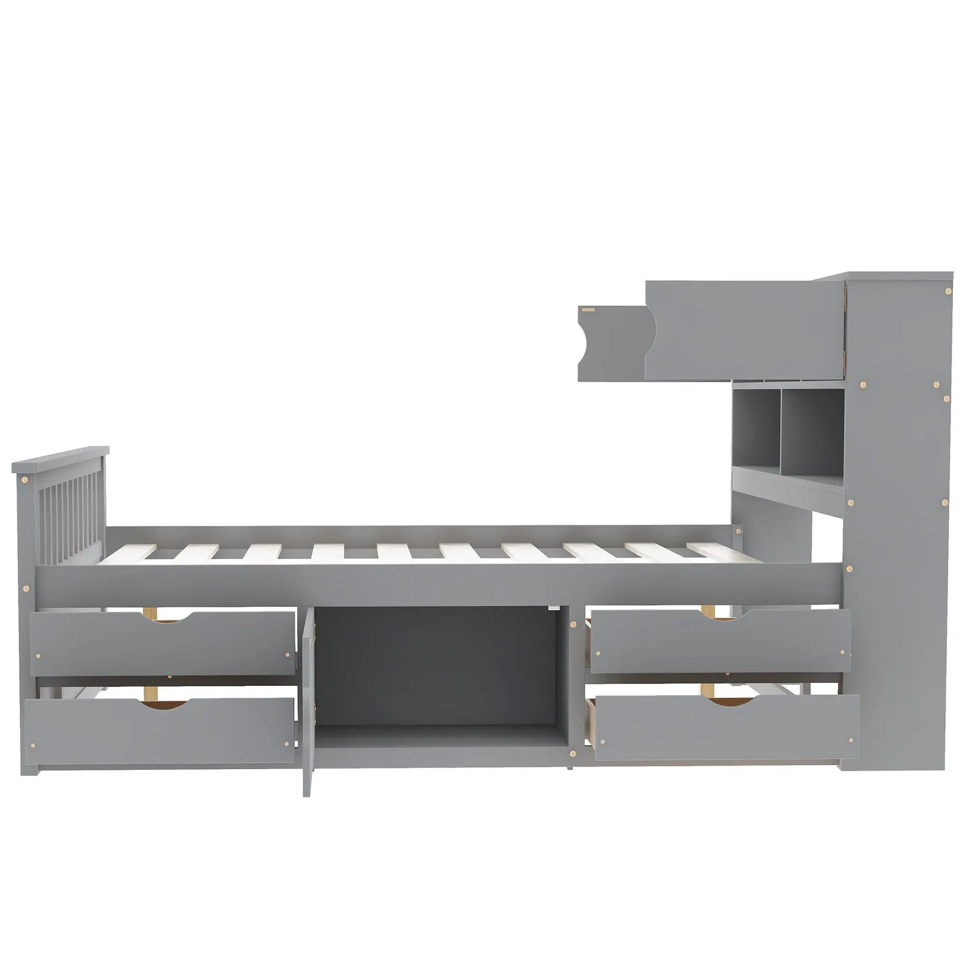 Captain Platform Bed Frame With Bookcase Headboard, 4 Drawers, Storage Shelves by HouseOfZazla