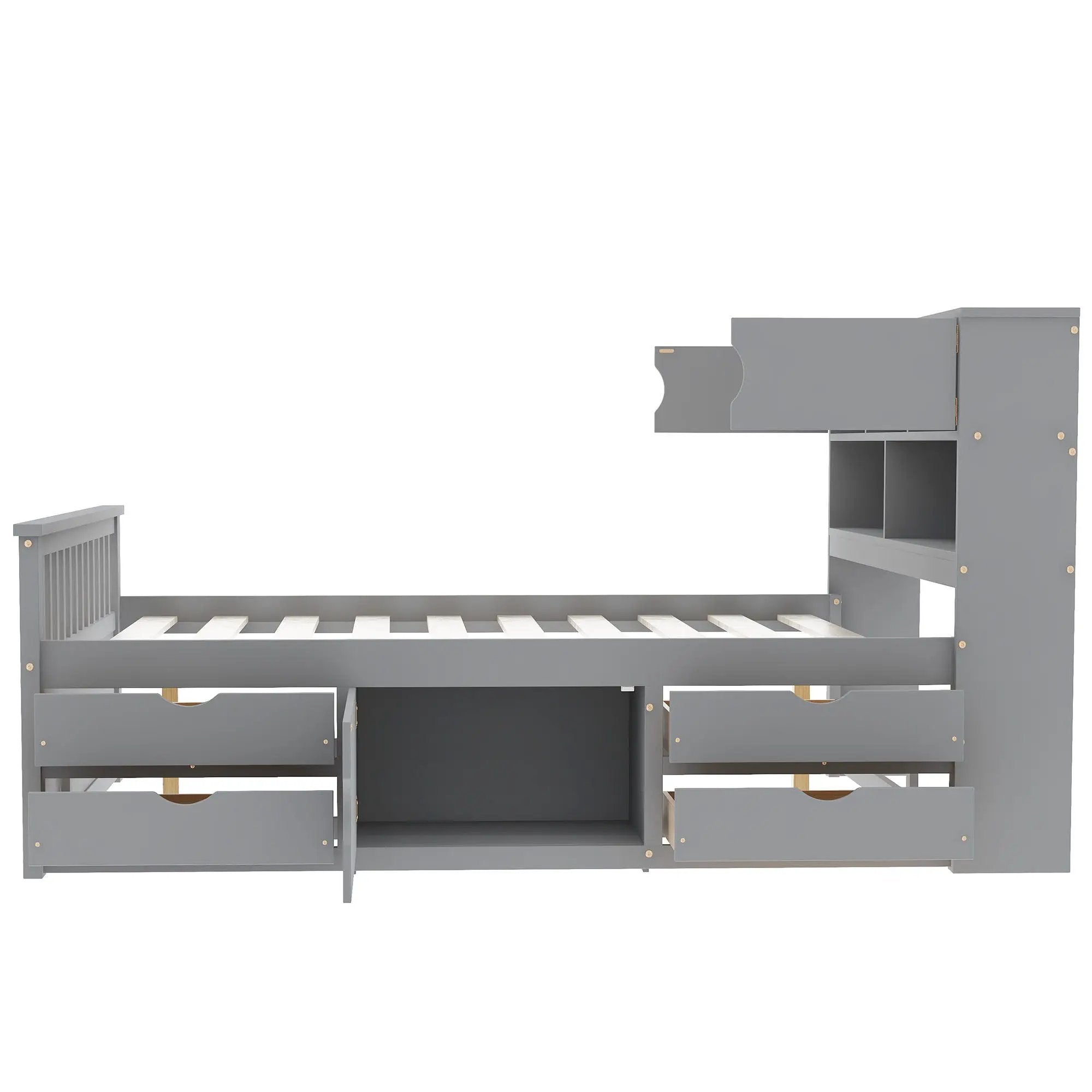 Captain Platform Bed Frame With Bookcase Headboard, 4 Drawers, Storage Shelves by Unique Piece Furniture