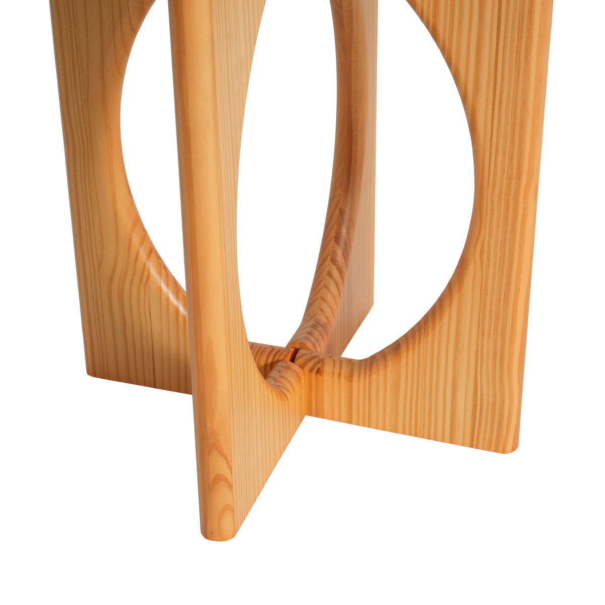 Natural Pine Wood Round End Table with Geometric Legs - Natural, photo 9 of 10