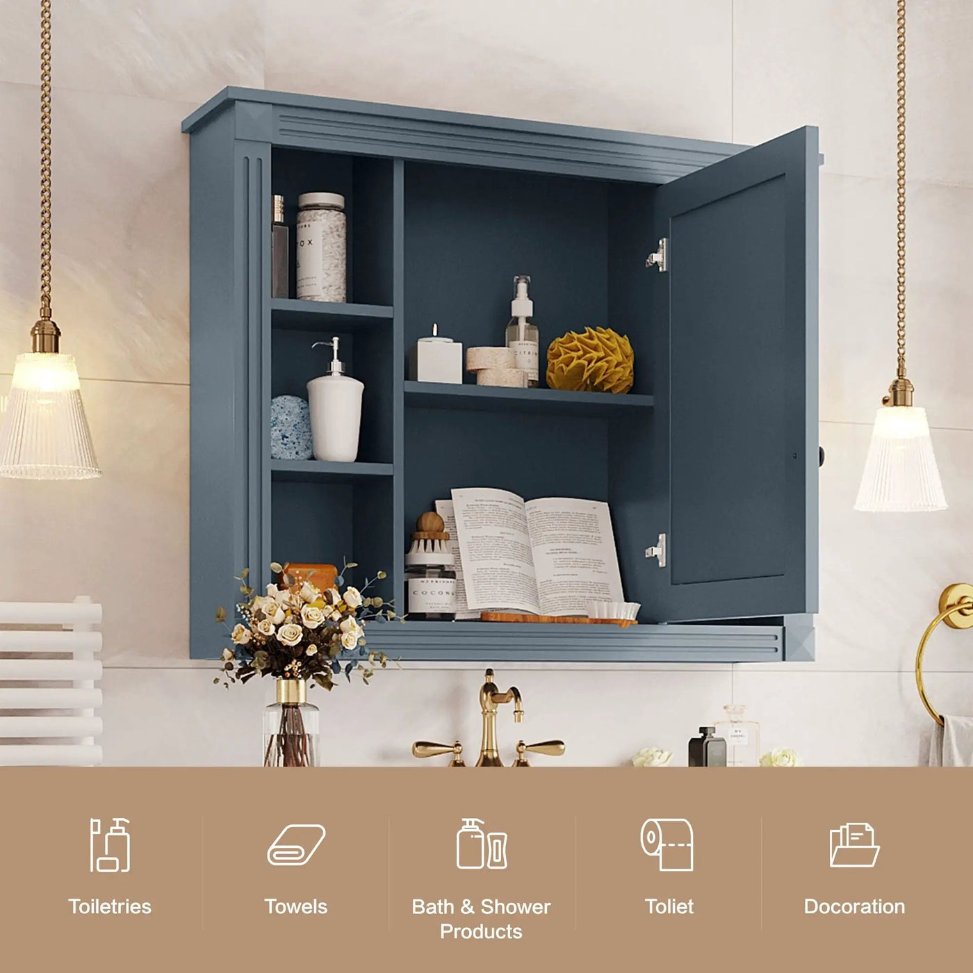 Wall Mounted Bathroom Storage Cabinet With Mirror, Cabinet With 6 Open Shelves And Adjustable Interior by Unique Piece Furniture