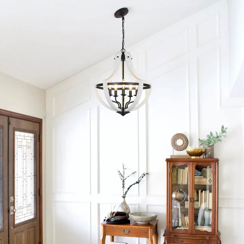 5-Light Convertible White Wood Farmhouse Chandelier by HouseOfZazla