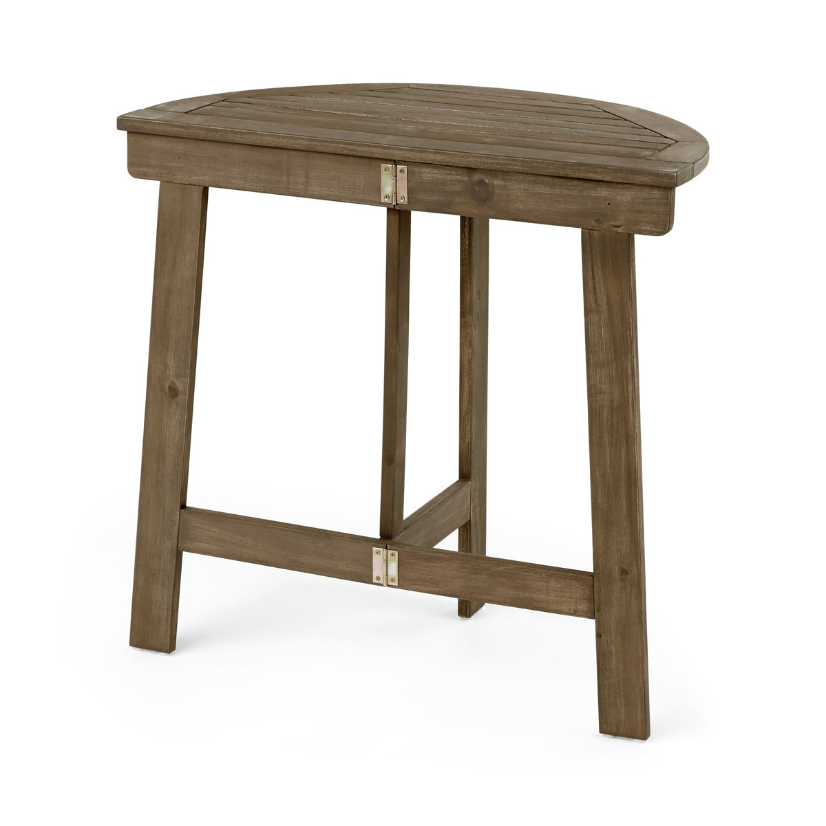Acacia Wood Outdoor Half-Round Folding Bistro Table with Folding Design - Grey or Natural, photo 8 of 10