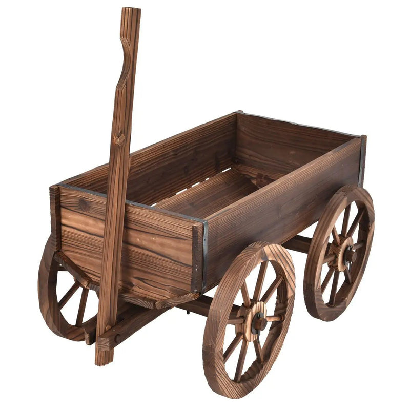 Wood Wagon Planter Pot Stand with Wheels by DirectDeals