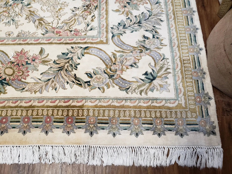 Pak Persian Floral Rug 11 x 12.6, Ivory, Very Fine, Hand Knotted by Jewel Rugs