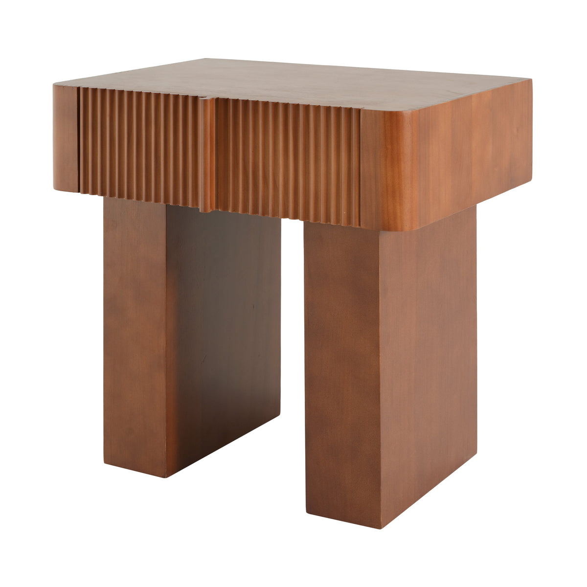 Wood End Table with Drawer with Fluted Front - Walnut, photo 7 of 10