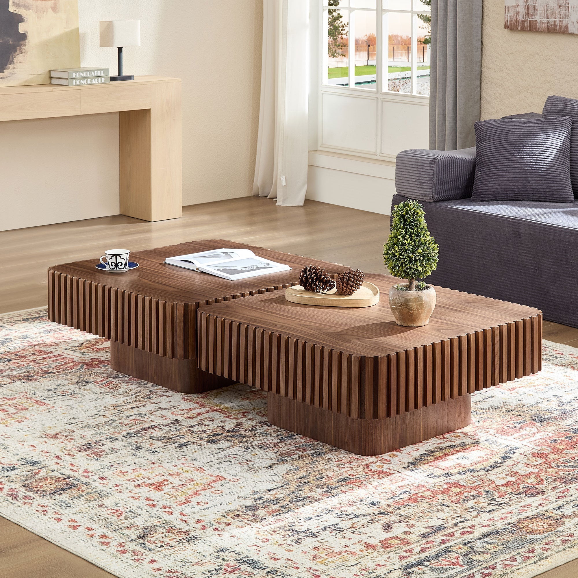 31.5 Inch Modern Handcraft Drum Coffee Table Walnut by HouseOfZazla
