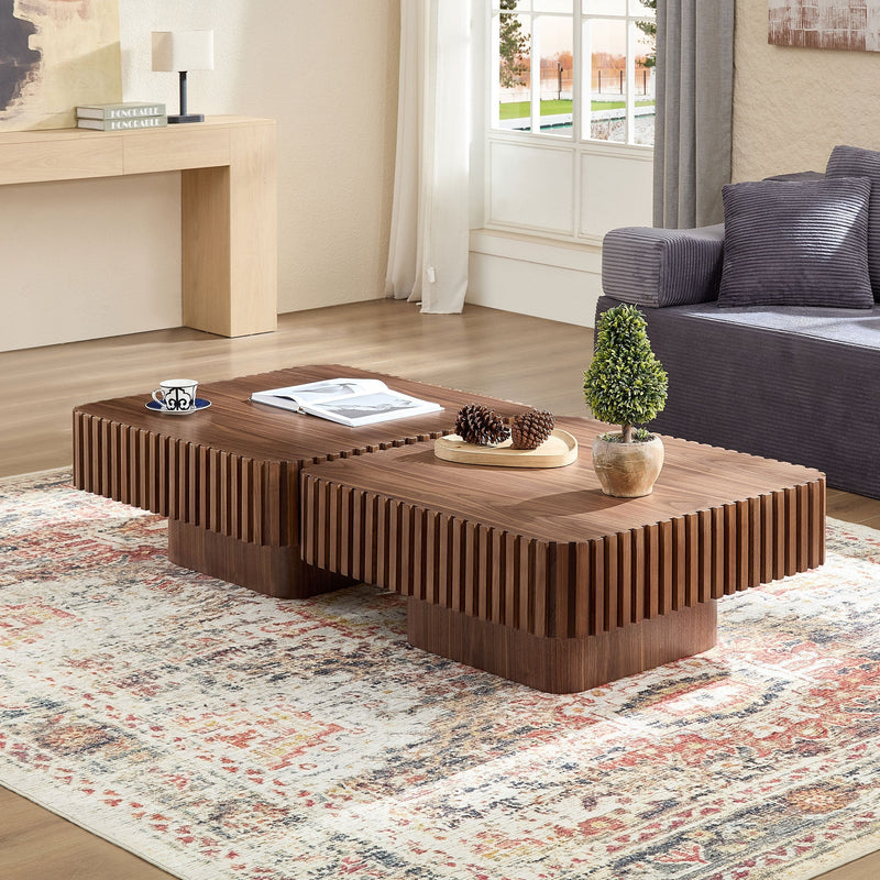 31.5 Inch Modern Handcraft Drum Coffee Table Walnut by HouseOfZazla
