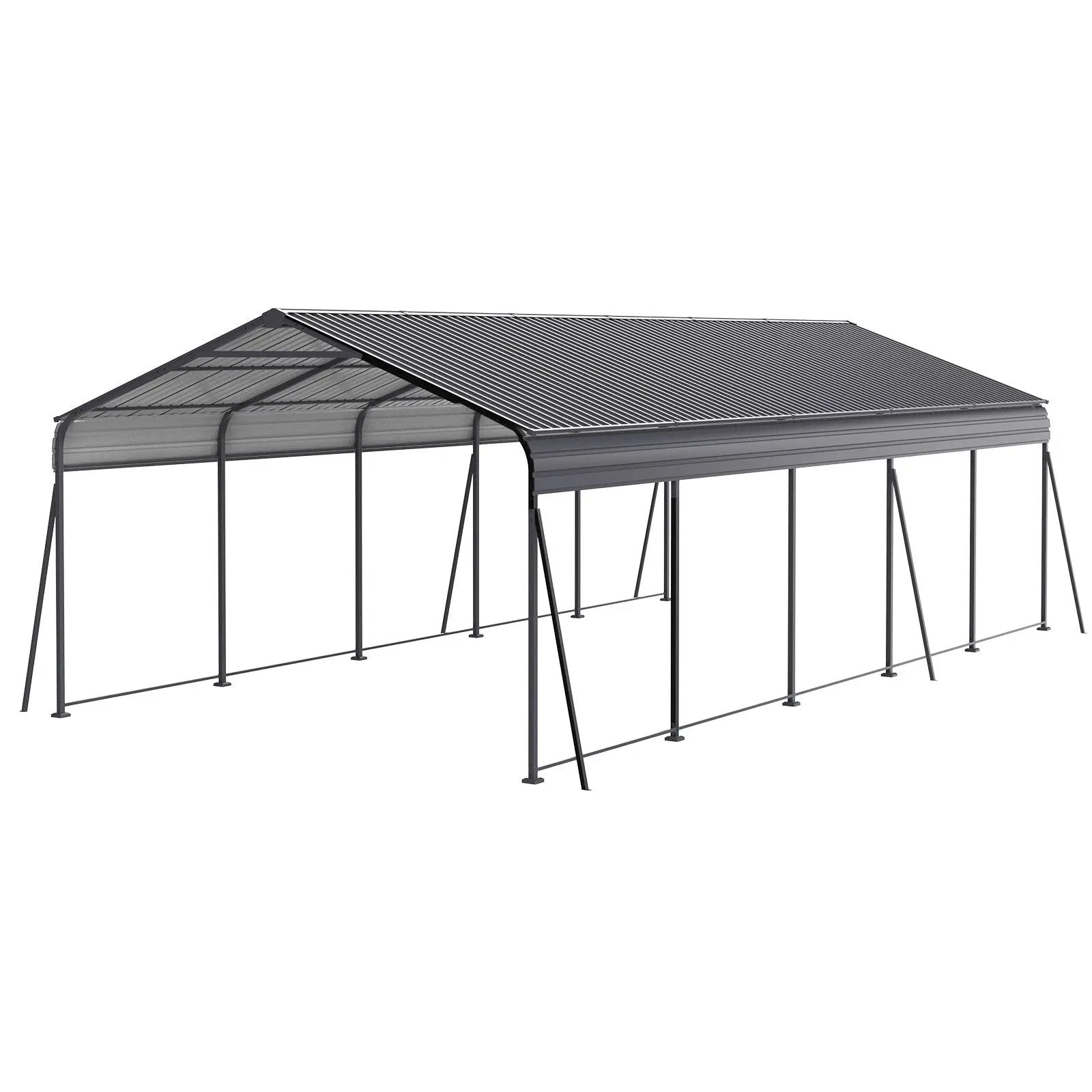 Metal Carport 13 X 26.5 Ft Heavy Duty With Galvanized Steel Roof Metal Garage Canopy With Galvanized Steel Roof & Frame Car Tent Outdoor Storage Shed For Car Boats And Truck - Gray by HouseOfZazla