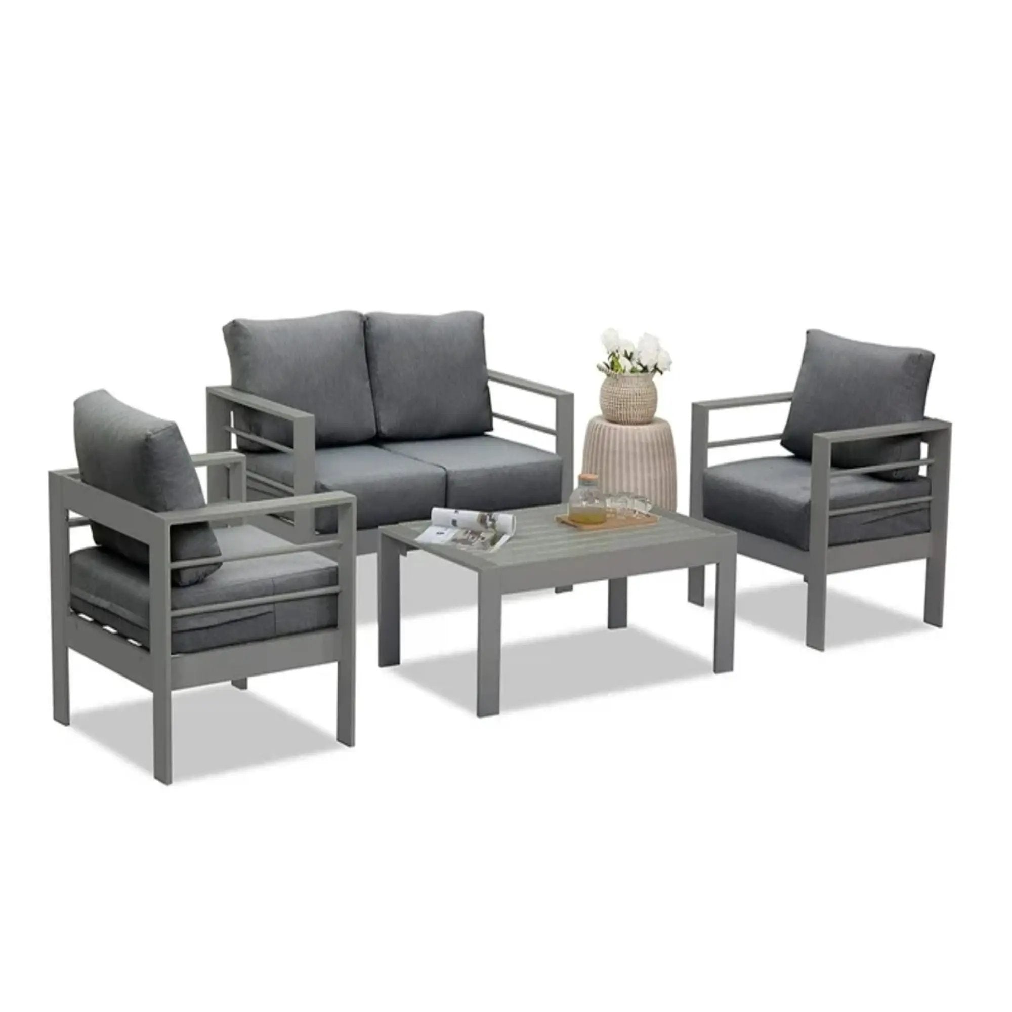All Weather Patio Loveseat With Thick Cushions - Gray / Gray by HouseOfZazla