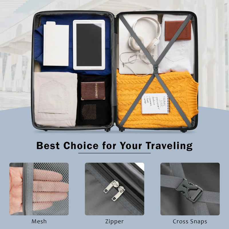 2 Piece Luggage Set With Bags Expanable Spinner Wheels ABS Lightweight Suitcase With Tsa Lock 20" / 28" by HouseOfZazla