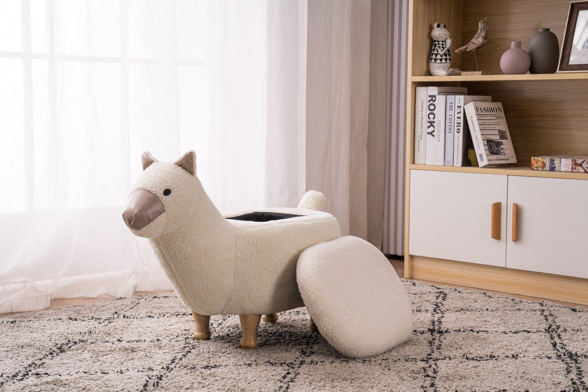 Leo the Llama Faux-Fur Storage Ottoman with Hidden Storage