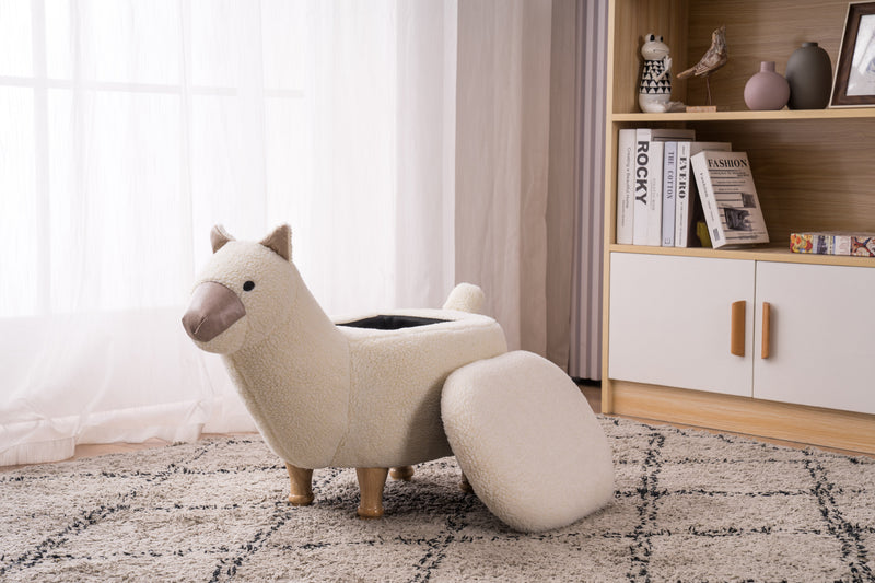 Leo the Llama Faux-Fur Storage Ottoman with Hidden Storage
