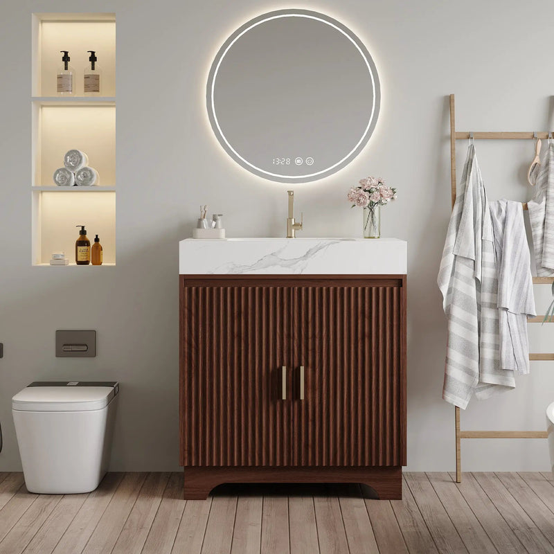 30" Freestanding Sintered Stone Countertop Bathroom Vanity with Ceramic Sink by HouseOfZazla
