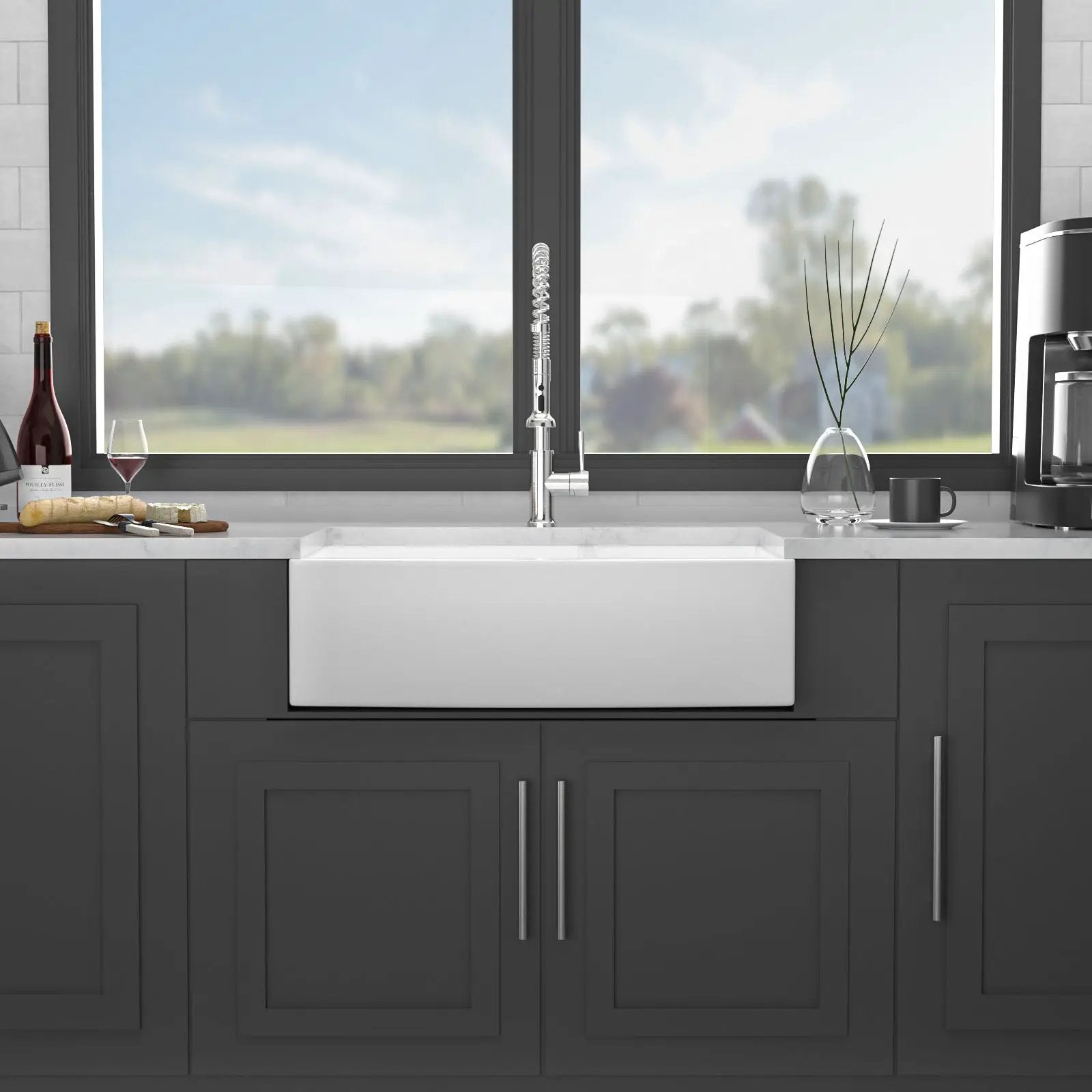 Sink 33" Double Bowl 60 / 40 Kitchen Sink With Deep Basin And Grids - White