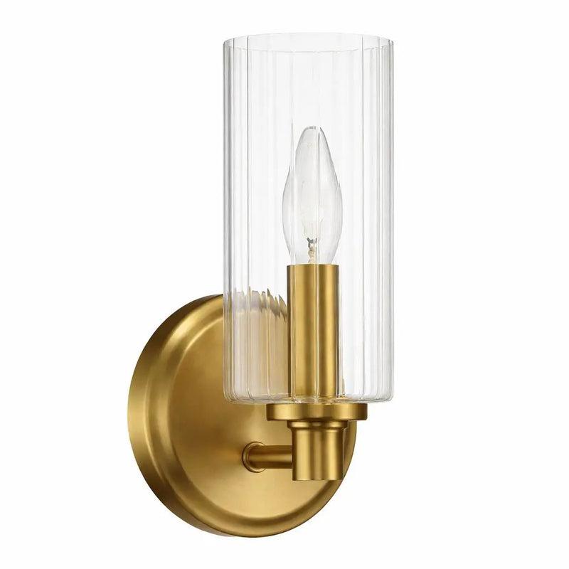 Jardin - Single Light Wall Sconce With Clear Ribbed Satin - Clear / Gold by HouseOfZazla
